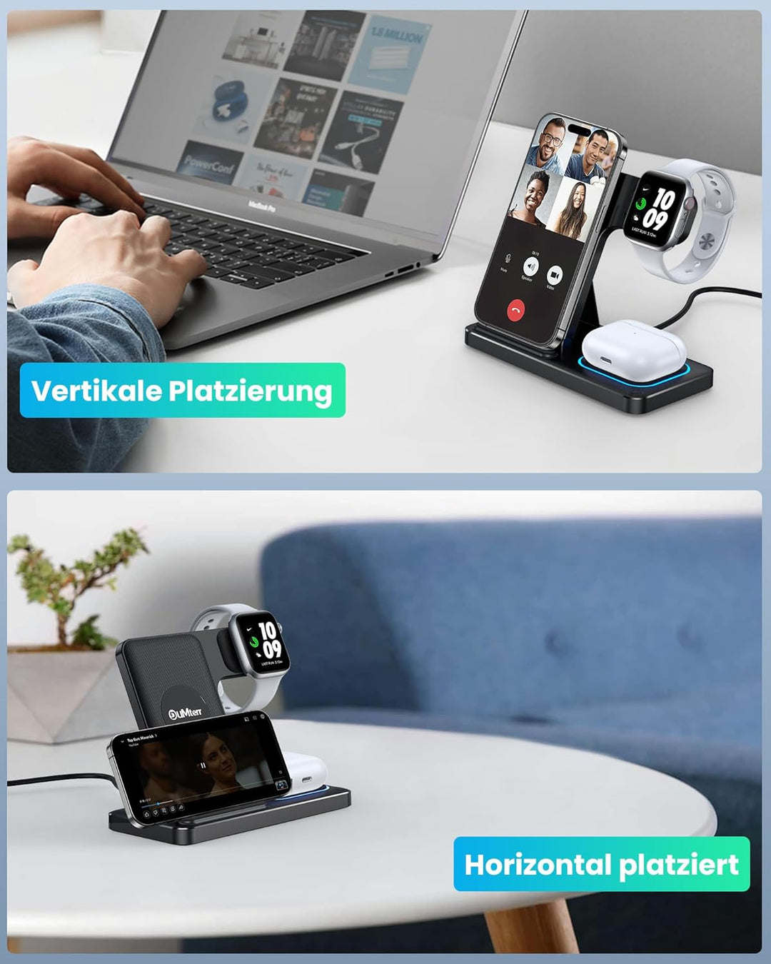 DUMTERR 3 in 1 Apple Ladestation für Apple Watch und iPhone iPod, iPhone Ladestation für iPhone 17 1