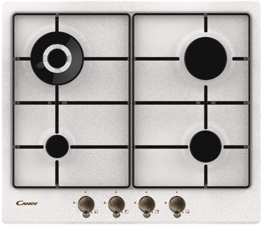 Candy CHW6BRAV4WGT Einbau-Gasherd, 4 Brenner, klassische Linie, emaillierte Grillroste, Sicherheitsv