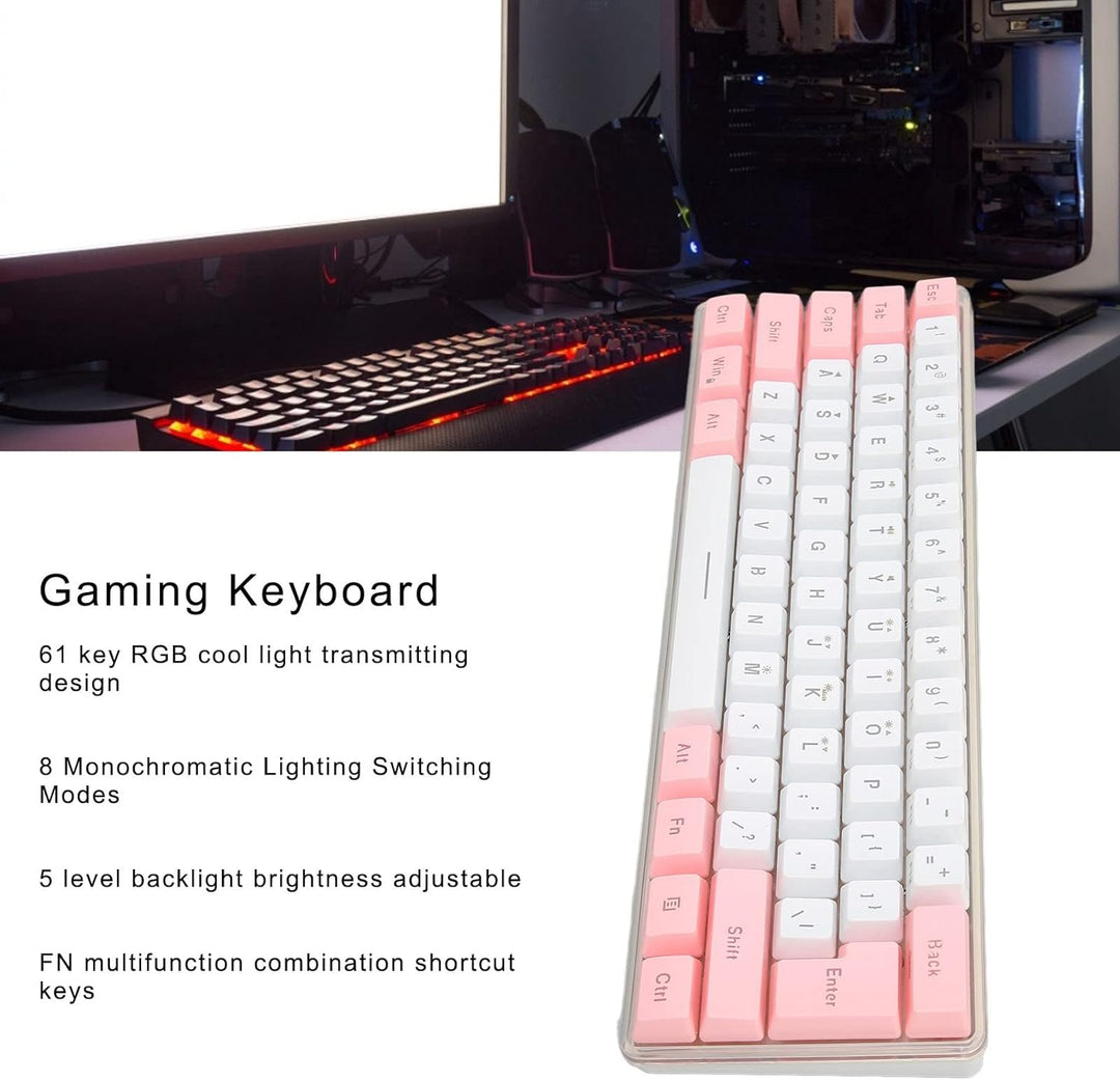 60% Kabelgebundene Gaming-Tastatur, 61 Tasten RGB-Tastatur für PC, Kabelgebundene Kompakte PC-Tastat