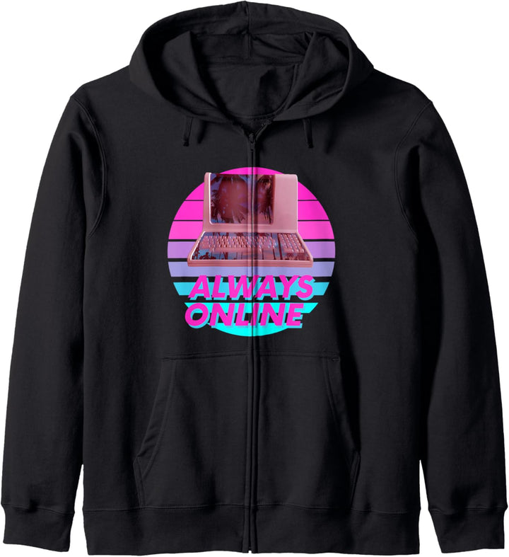 Vaporwave Meme Always Online. Retro 80er Jahre Stil Design Kapuzenjacke