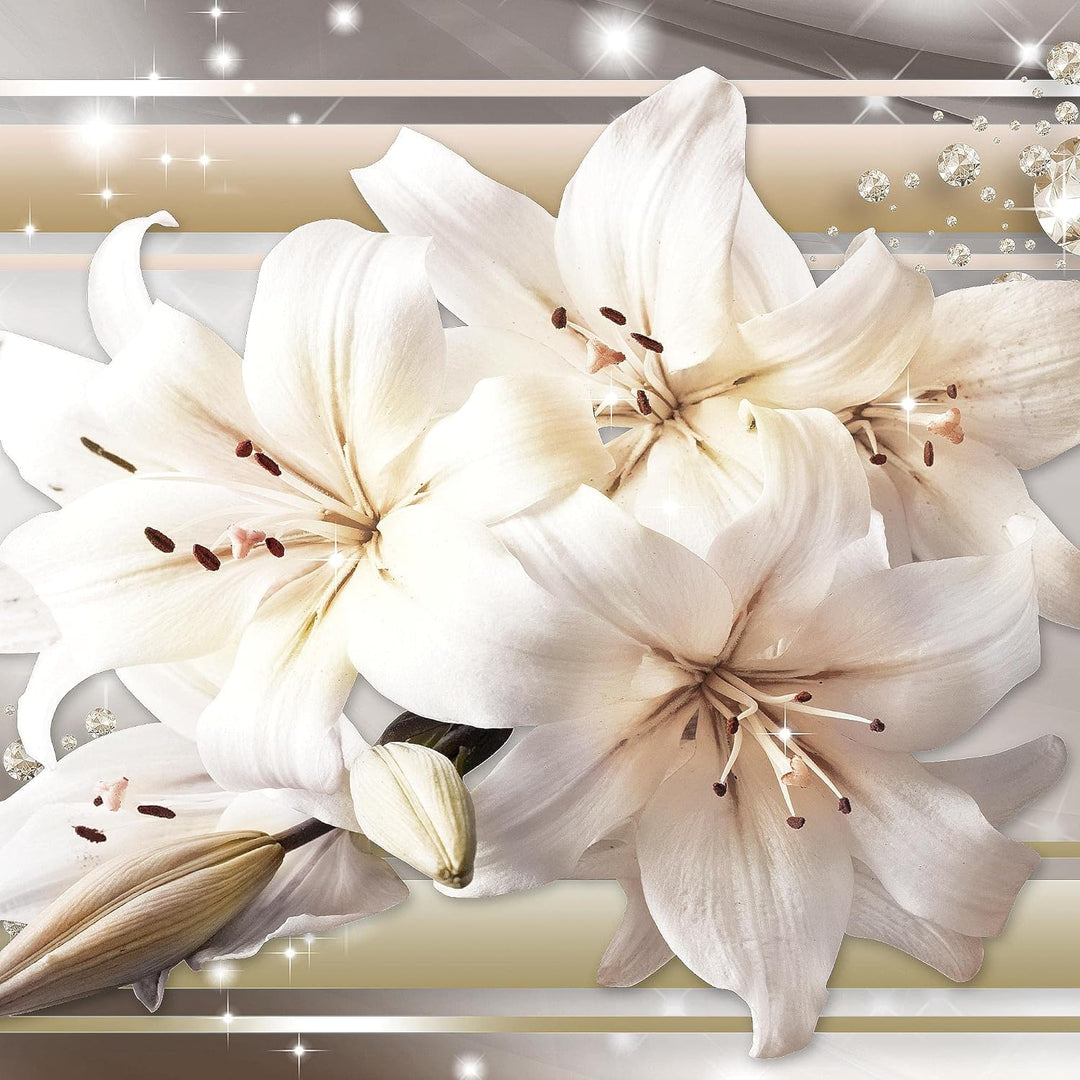 Runa Art Wandbilder Blumen Lilien Bild XXL Wohnzimmer Schlafzimmer Beige Braun Diamant 120 x 80 cm 3