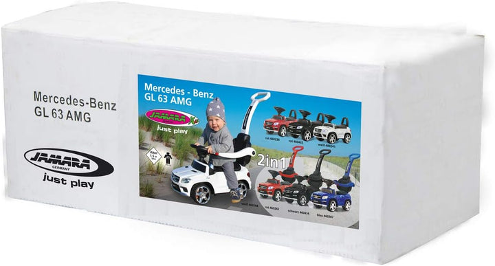 JAMARA 460434 - Rutscher Mercedes-AMG GL 63 2in1 – Kippschutz, Kunstledersitz, Kofferraum, Schub- un