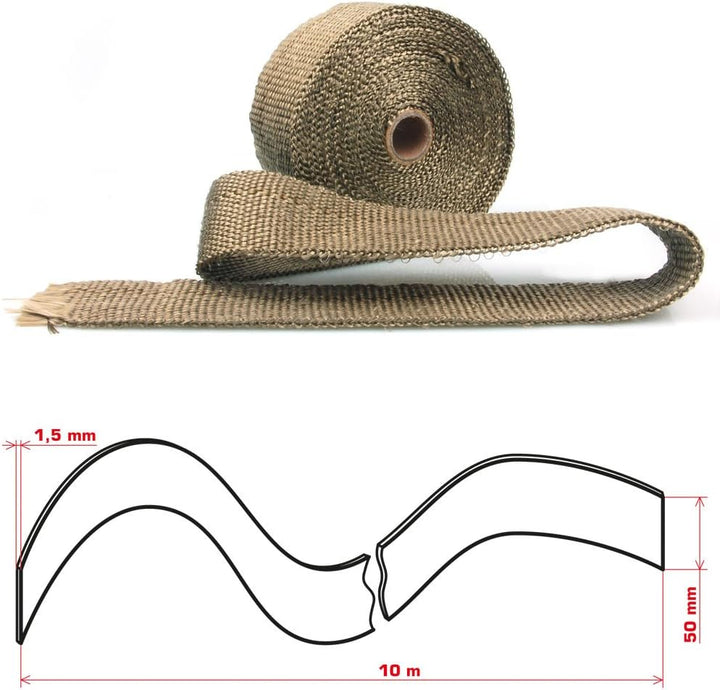 RACEFOXX Hitzeschutz, Band, Hitzeschutzband Basaltfaser Gewebe, bis 1000 Grad, 10 m Rolle, braun, Au