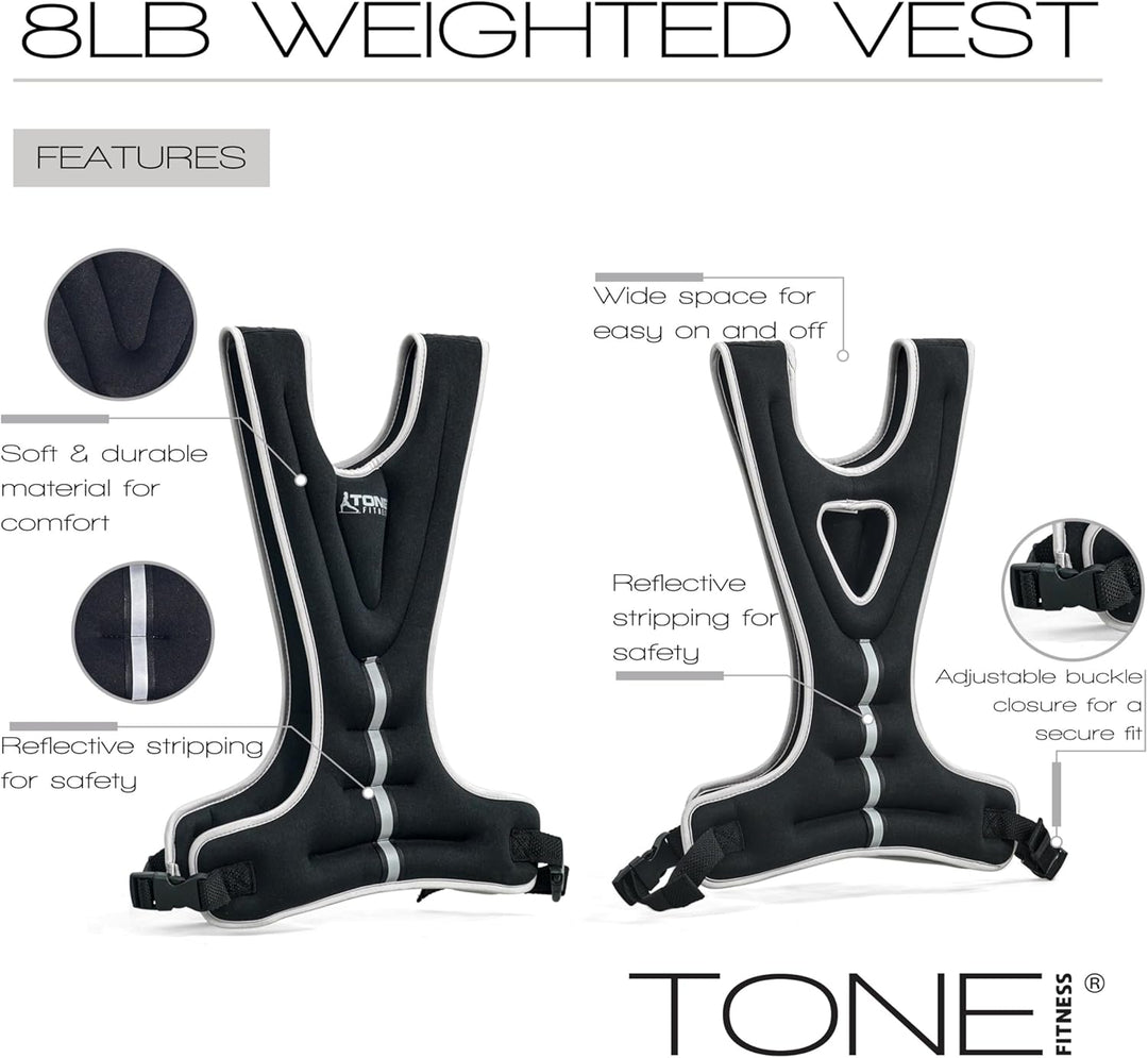 Tone Fitness 8 LB Gewichtsweste, Schwarz Reflektierend, sicher