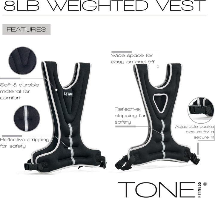 Tone Fitness 8 LB Gewichtsweste, Schwarz Reflektierend, sicher