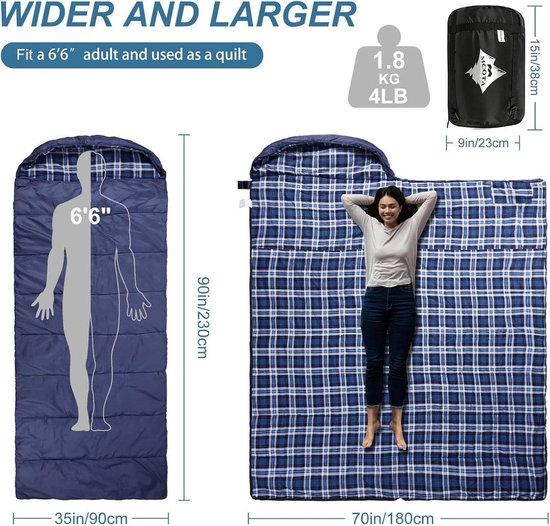 Baumwoll-Flanell-Schlafsack für Erwachsene, 100% Baumwollfutter-Schlafsack für Camping, Wandern, Ruc
