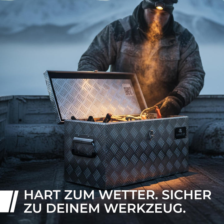 CargoVA - Wasserfeste Deichselbox - Mit Befestigung &amp; Vorhängeschloss - Abschliessbare Anhängerbox [