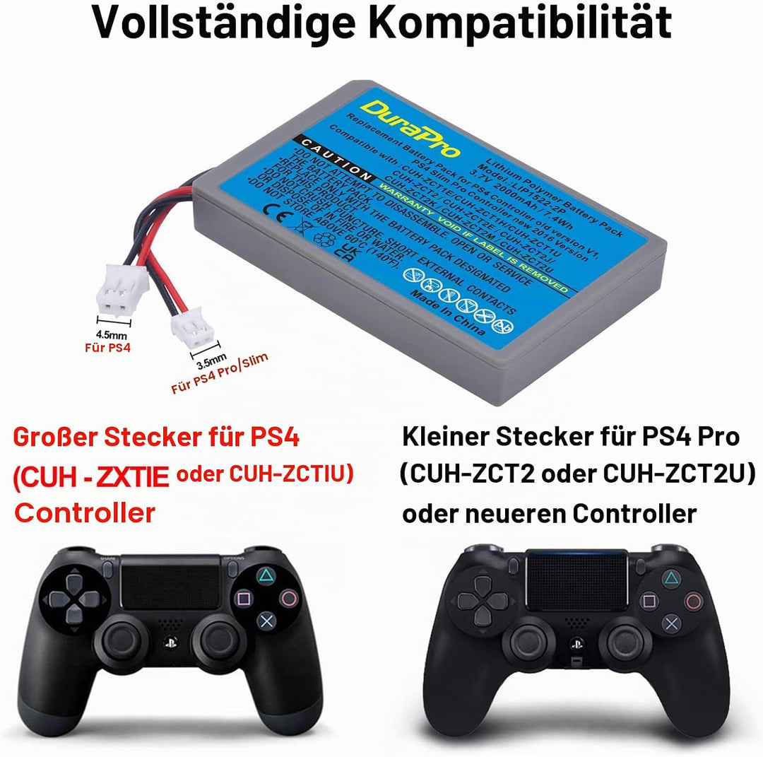 DuraPro 2X 2000mAh Battery Akku kompatibel mit Sony PS4 Slim / PS4 Pro PS4 LIP1522 KCR1410 Dualshock