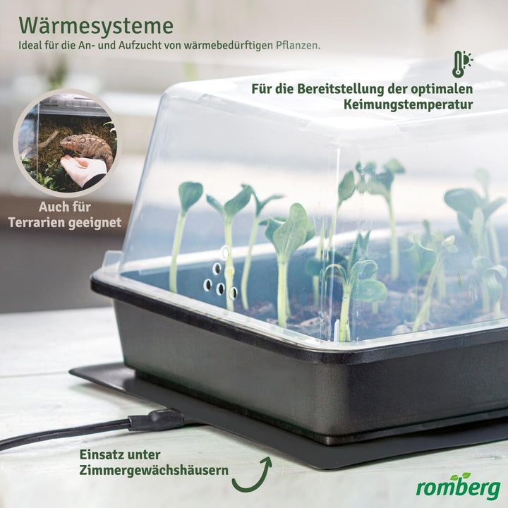 Romberg Heizmatte XXL | 30 Watt | passend für Zimmergewächshäuser 59 x 39 cm und Terrarien | 55 x 35