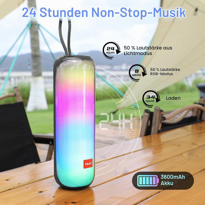 Bluetooth Lautsprecher mit Licht, Tragbarer 20W Musikbox mit 360° HD Stereo Sound, 24 Std. Spielzeit