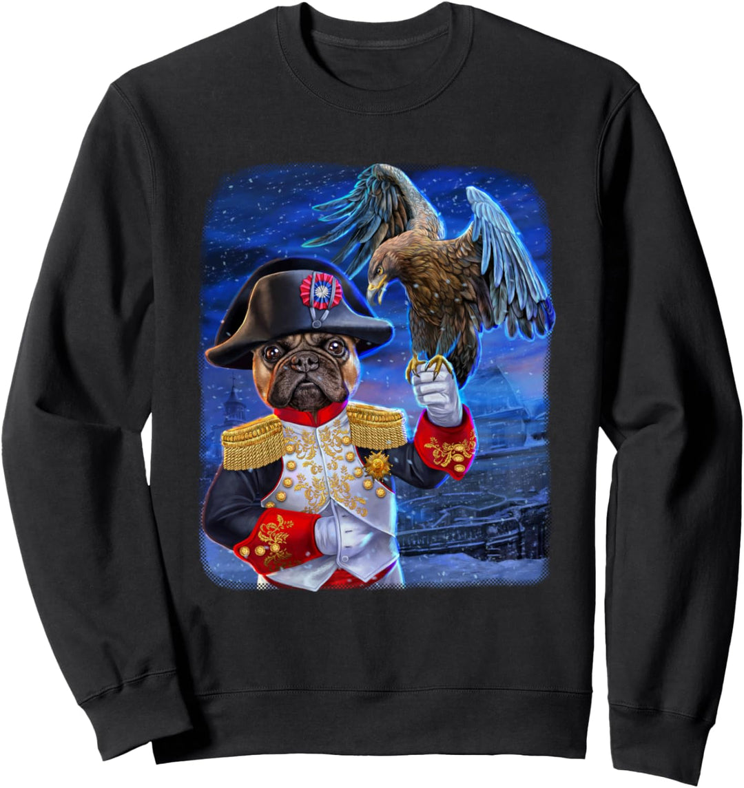 Mops als Kaiser Napoleon mit einem Adler Sweatshirt