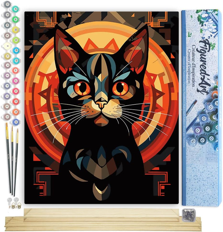 Figured'Art Malen Nach Zahlen Erwachsene Mit Rahmen Art-Deco-Schwarze Katze - Paint by Numbers Baste