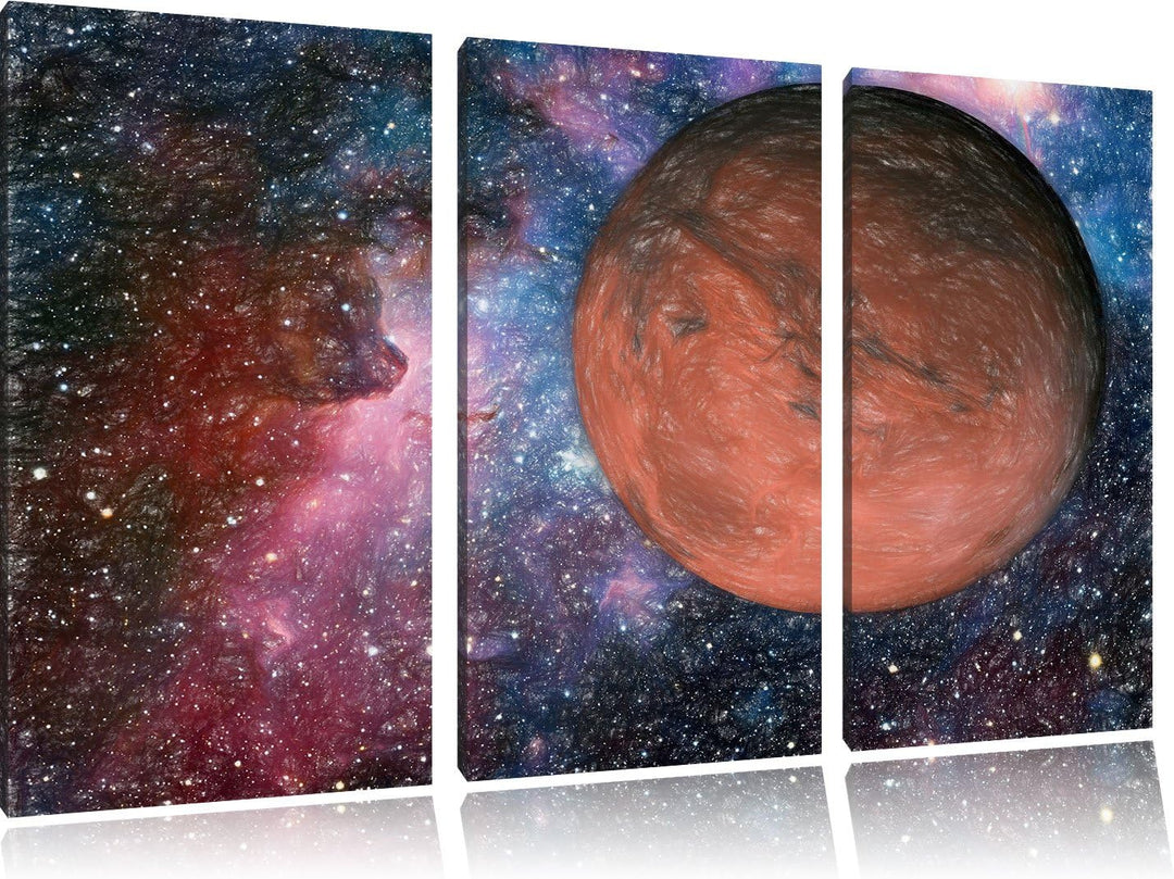Pixxprint Mars im Weltall Kunst Buntstift Effekt 3-Teiler Leinwandbild 120x80 Bild auf Leinwand
