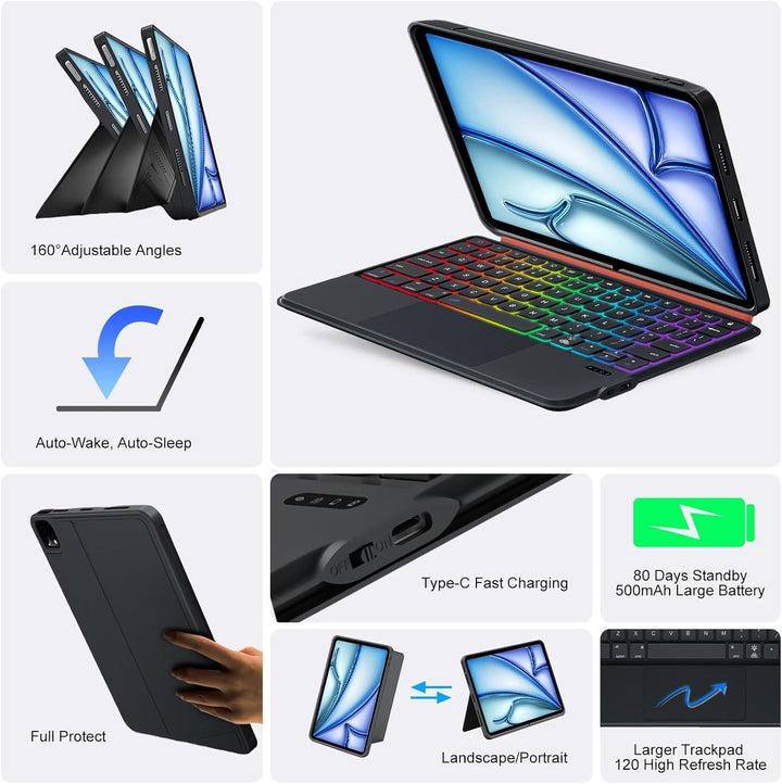 Tastatur Hülle für iPad Air 11 Zoll (M4 M3 M2 2026 2025 2024), Pro 11, iPad A16 11/10, Magnetische A