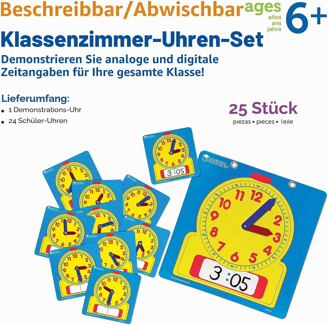 Learning Resources Set abwischbarer Uhren für das Klassenzimmer