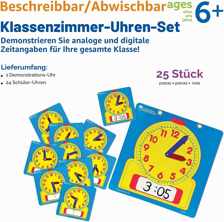 Learning Resources Set abwischbarer Uhren für das Klassenzimmer