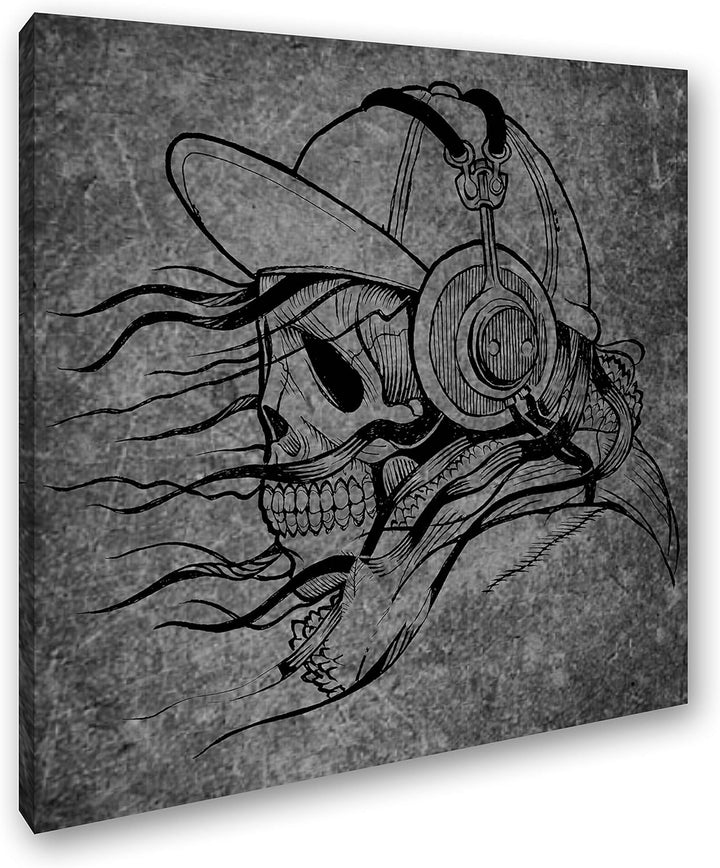 deyoli unheimlicher Totenkopf mit Kopfhörern Format: 70x70 Effekt: Schwarz&Weiss als Leinwandbild, M