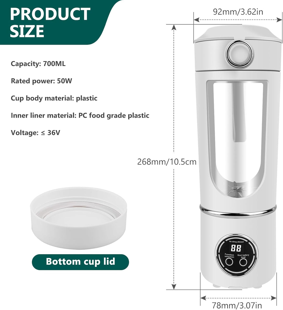 Tragbarer Mixer 700ml Smoothie Maker, Mini Smoothie Mixer Standmixer Smoothie-Maker To Go Portable B