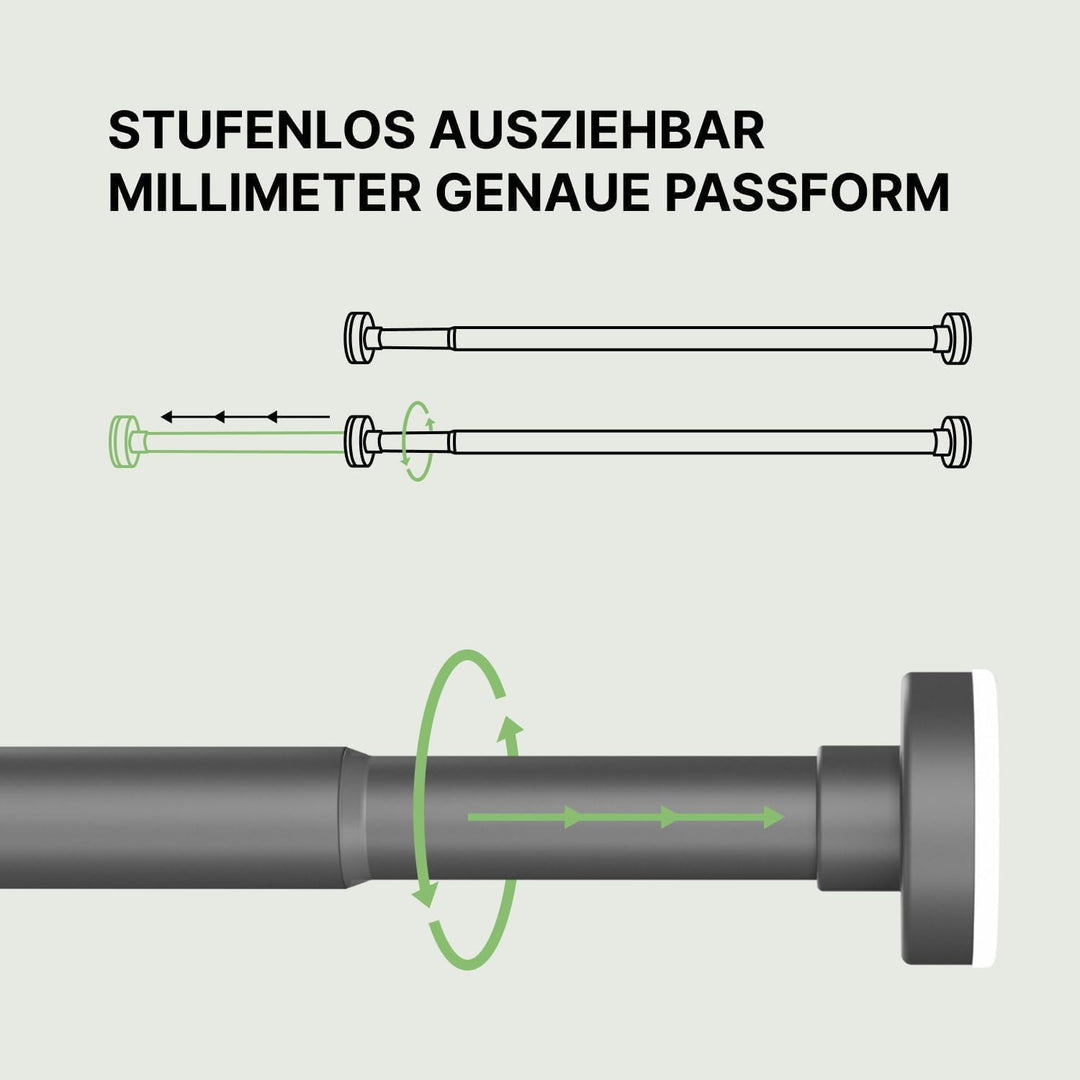 Stange zum Klemmen - Grau, Ø 25 mm, 1Stück - Duschstange ohne Bohren - Klemmstange für Gardinen - Mu