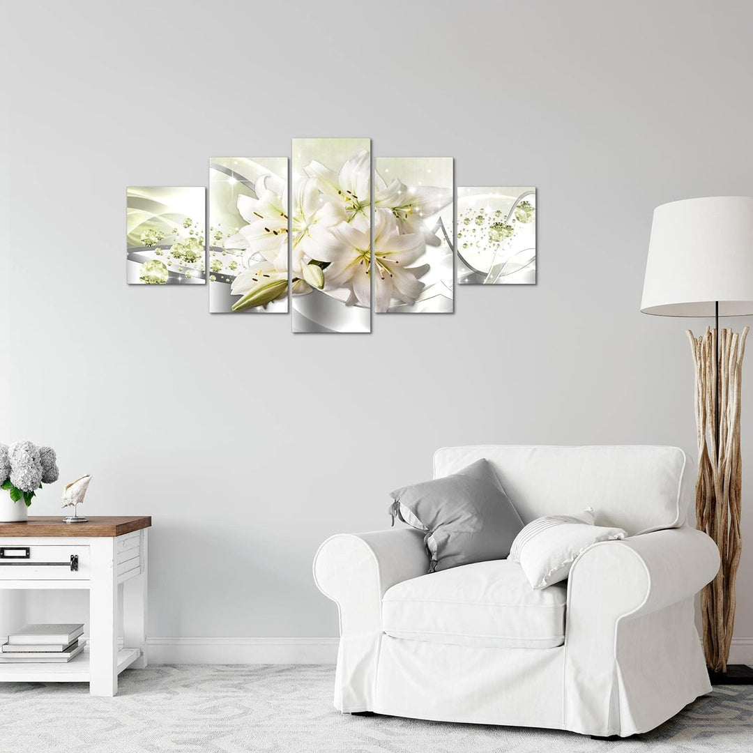 Runa Art Wandbilder Blumen Lilien 5 Teilig Bild auf Vlies Leinwand Deko Wohnzimmer Abstrakt Grau Grü