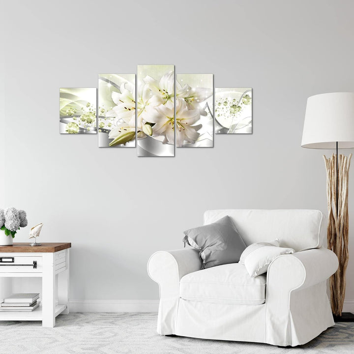 Runa Art Wandbilder Blumen Lilien 5 Teilig Bild auf Vlies Leinwand Deko Wohnzimmer Abstrakt Grau Grü
