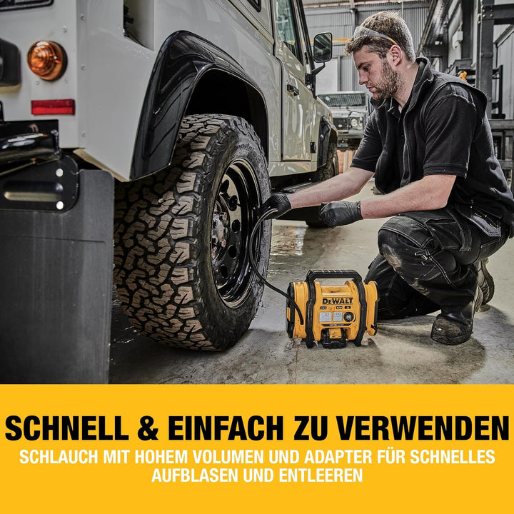 Dewalt Akku-Kompakt-Kompressor (12V-Anschluss oder 18V Akku, 11 bar, für Fahrrad- und Autoreifen, Ro