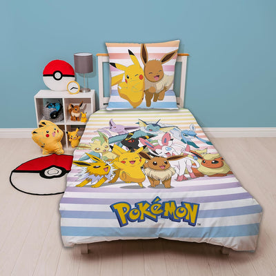 Pokemon Bettwäsche Set 3-teilig 135x200 80x80 cm mit Spannbettlaken 90x200 cm · Pokémon Pikachu hell