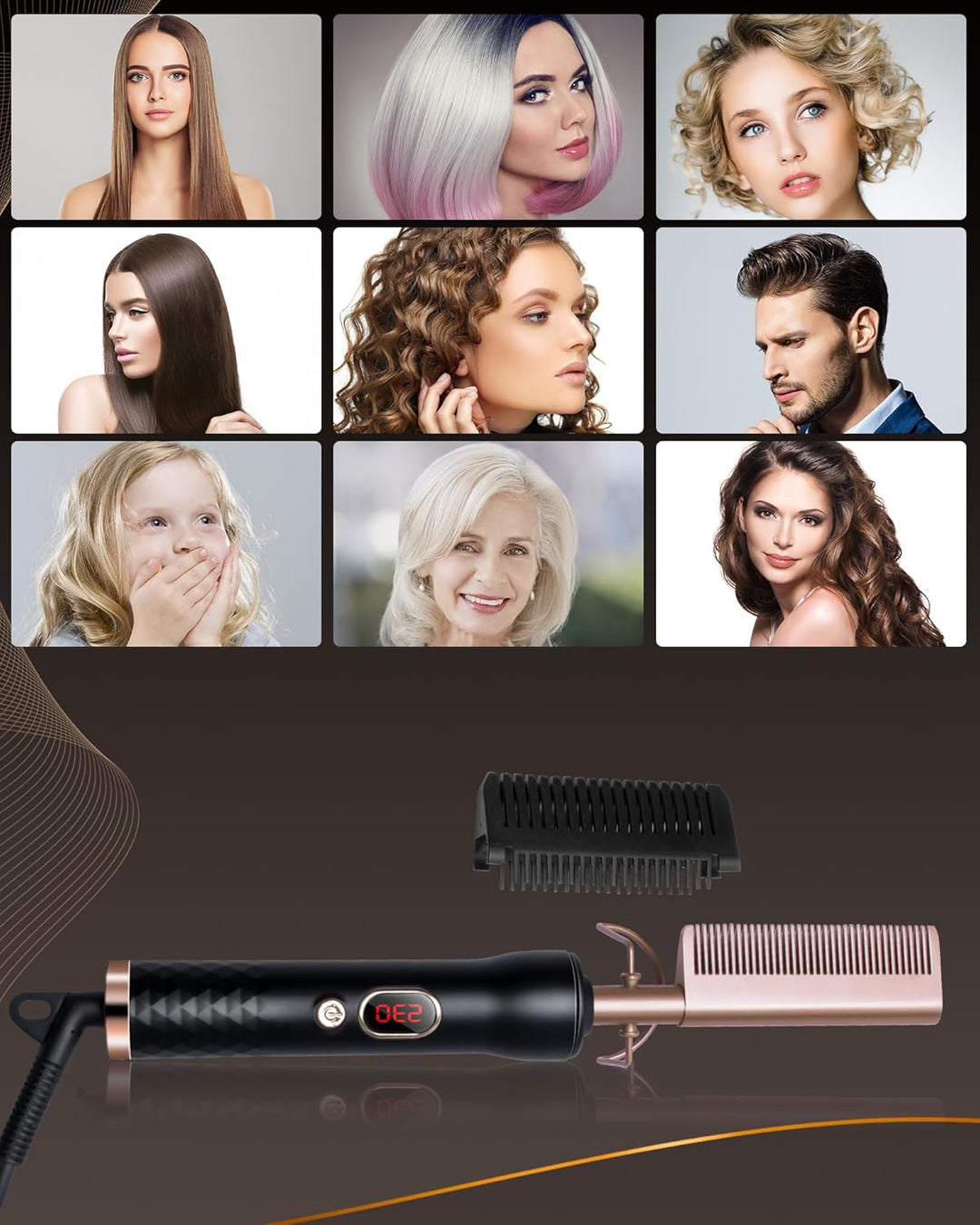 Hot Comb, UKLISS Hot Comb for Wig, Glättkamm mit LCD 120-230℃, Hair Straightener Comb mit Ionentechn