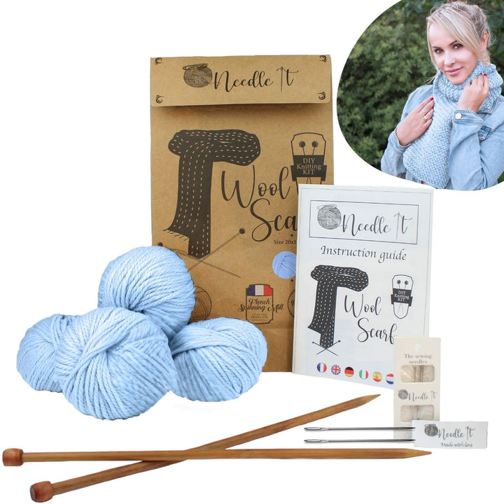 Needle It® - Komplettes Strickset für Anfänger mit Stricknadeln - Strickschal aus Wolle - Geschenkid