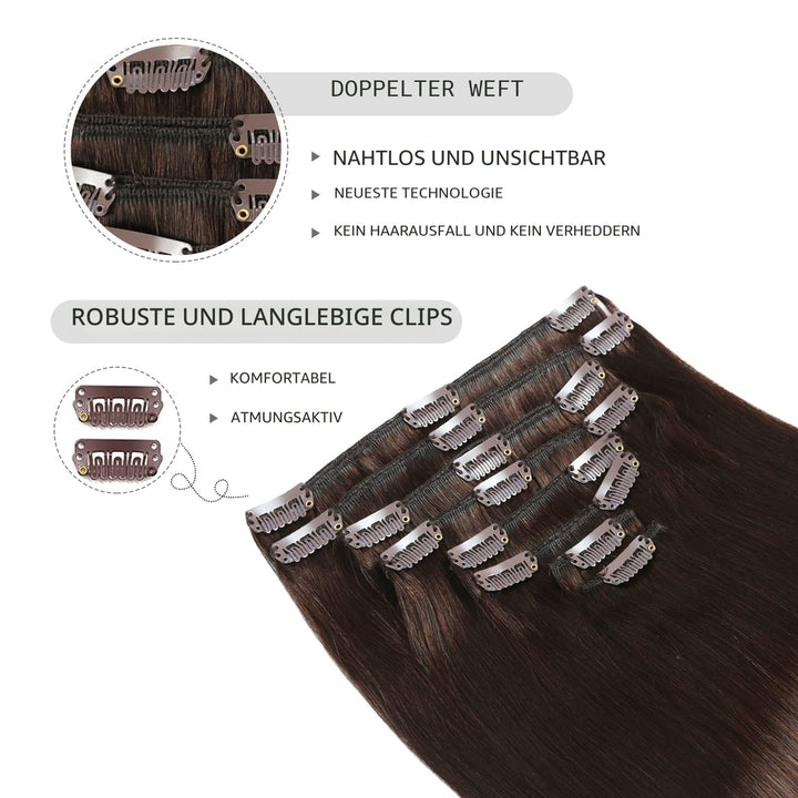 YILITE Clip in Extensions Echthaar 35cm 100% Echthaar Extensions Clip 14 Zoll 8 Stück 110g Unsichtba