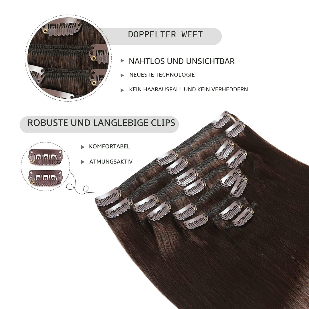 YILITE Clip in Extensions Echthaar 45cm 100% Echthaar Extensions Clip 18 Zoll 8 Stück 120g Unsichtba