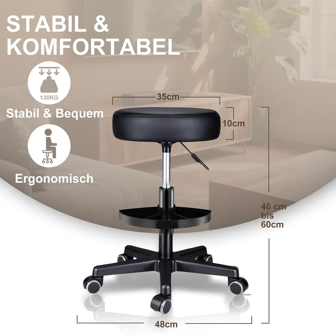 Zedelmaier Rollhocker höhenverstellbar, Bürohocker mit Gummirollen, 360° drehbar Hocker mit Rollen &