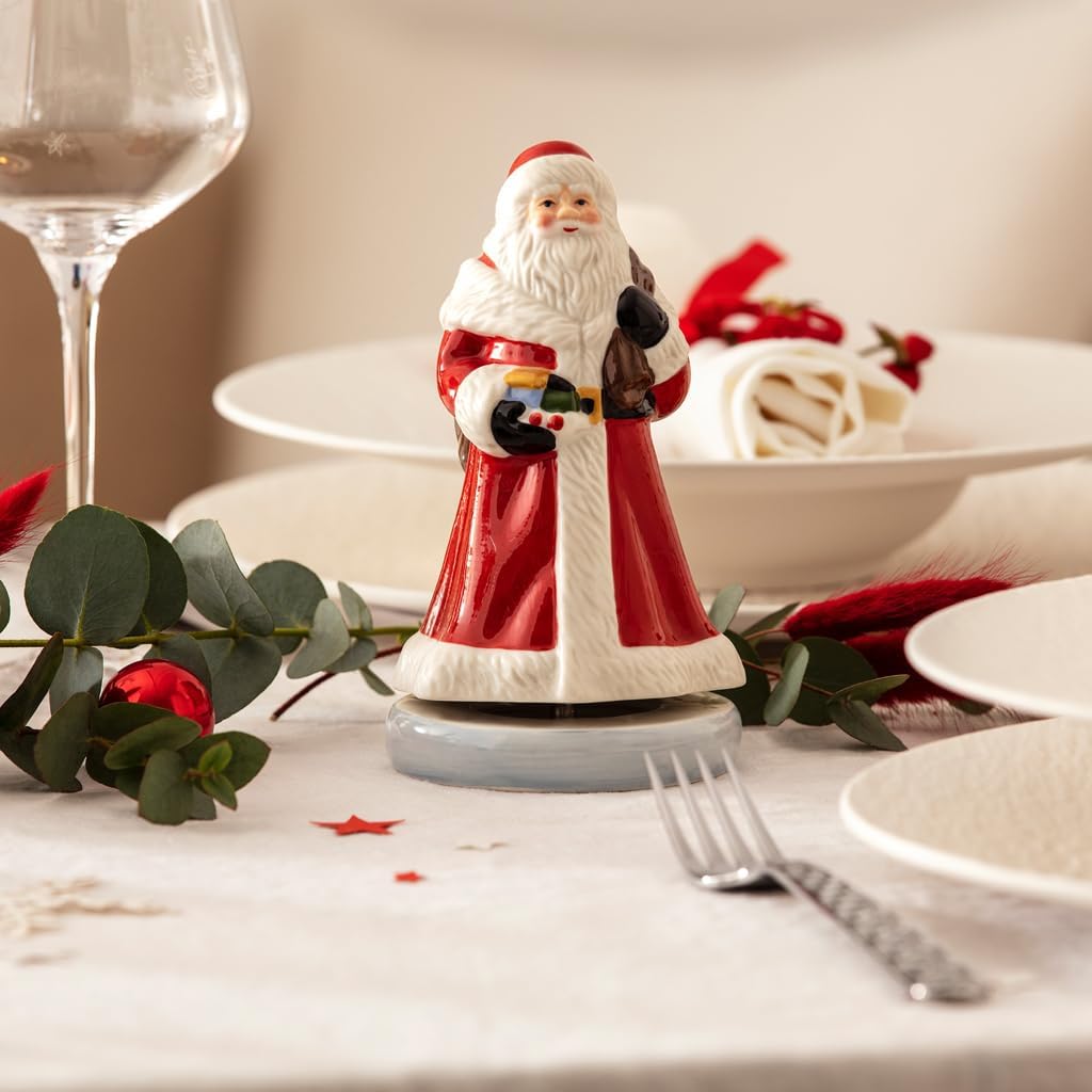 Villeroy & Boch Nostalgic Melody Santa, dekorative Weihnachtsmann-Figur aus Hartporzellan, drehend,