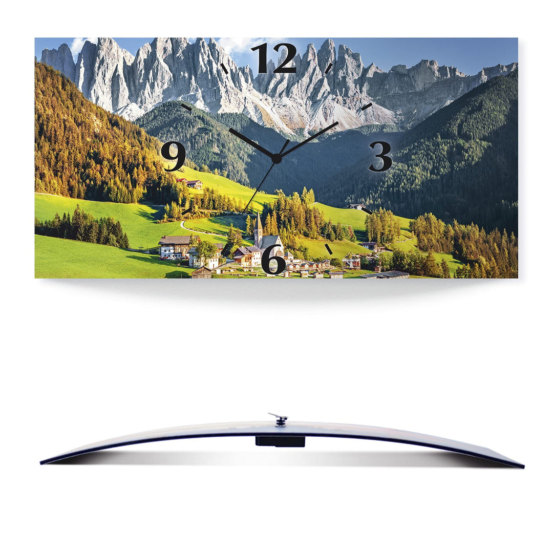 ARTLAND Wanduhr ohne Tickgeräusche Alu Funkuhr lautlos 60x30 cm Rechteckig Landschaftsbilder Natur B