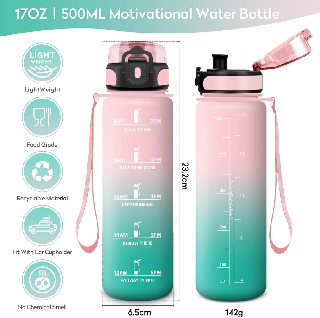 KollyKolla Trinkflasche Kohlensäure Geeignet, 500ml/1L/1.5L, Sport Trinkflasche mit Zeitmarkierung,
