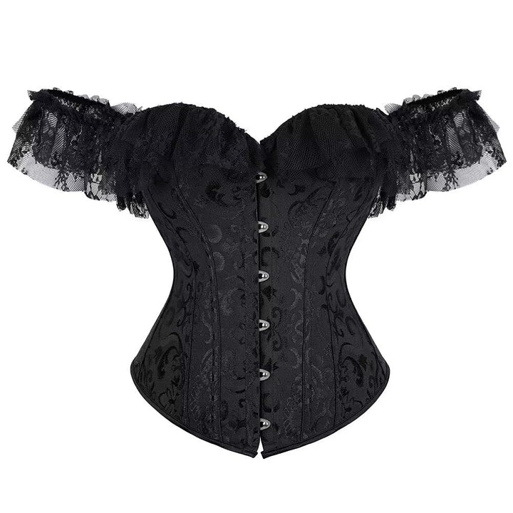 Josamogre Schwarz Korsett Damen Corset Top Sexy Corsage Korsage Vollbrust Spitze Lace Ärmel Weg Von