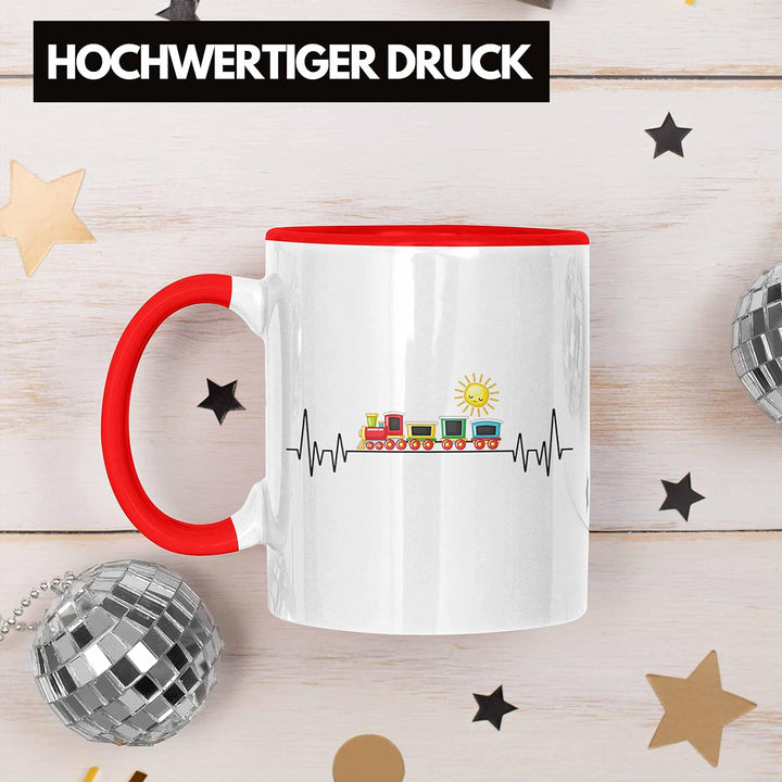 Trendation - Zug Züge Herzschlag Tasse Geschenk für Eisenbahner Zugführer Hobby Geschenkidee (Rot),