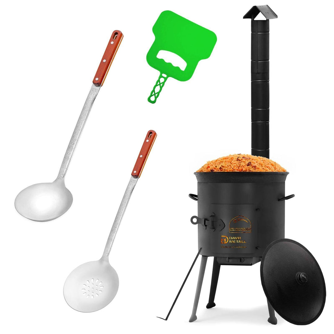 Ø36cm Uchag 2mm stahl mit Abzugsrohr Utschak Utschag Feldküche 12L Kazan Kasan (flacher boden) Feuer