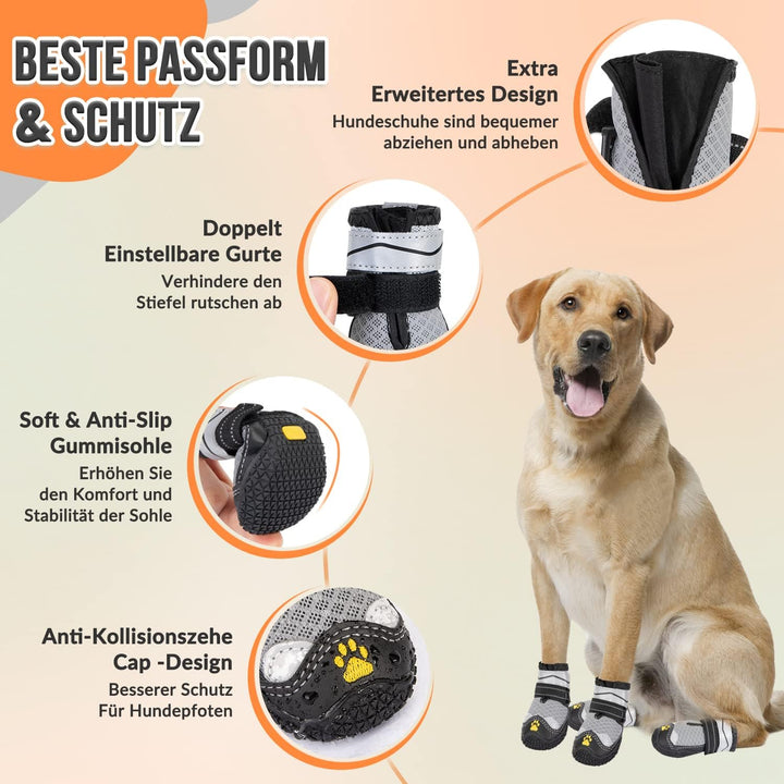 Eyein Hundeschuhe Pfotenschutz, 4 Stück atmungsaktiv Hundeschuhe mit Rutschfester Sohle und reflekti