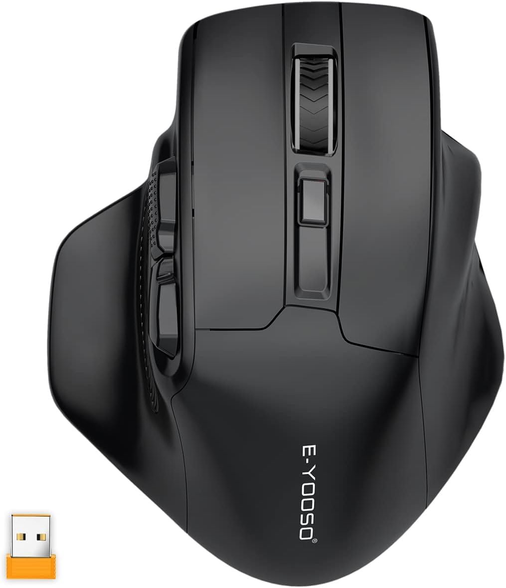 E-Yooso kabellose Maus für Mittelgrosse bis Grosse Hände, ergonomische Funk-Computermaus, 6 Tasten,