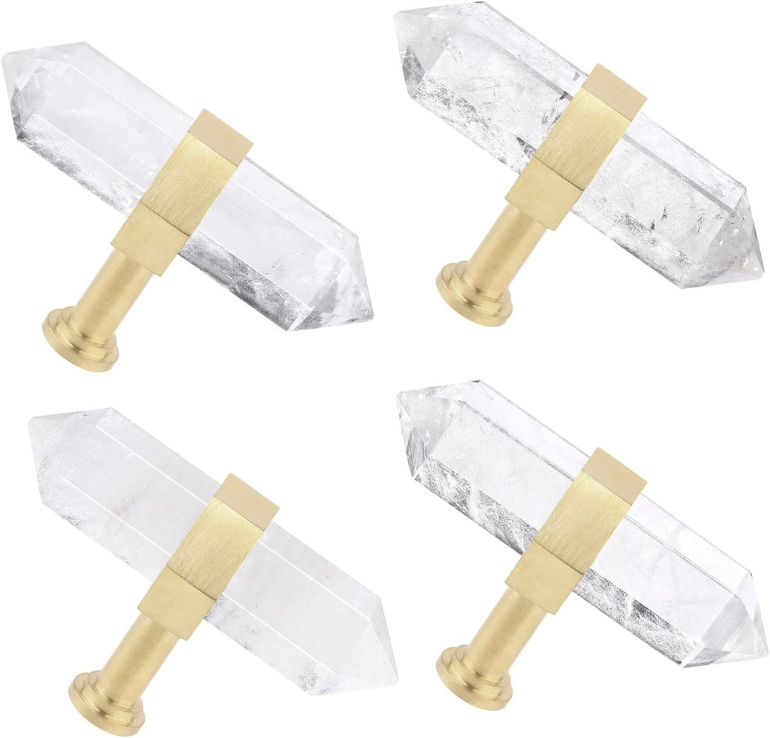 KYEYGWO 2 Stück Bergkristall Heilstein Punkt Möbelknöpfe mit Schrauben, Messing Schubladenknöpfe Kri