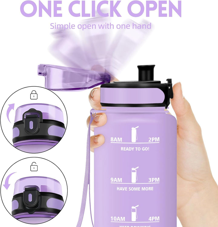 HoneyHolly Trinkflasche 1500ML, Auslaufsicher mit Zeitmarkierung, Water Bottle, Trinkflaschen mit Fi