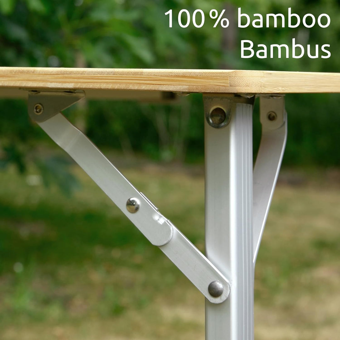 your GEAR Portofino Bambus Campingtisch M 52x57 cm – Höhenverstellbarer Outdoor Klapptisch – Telesko