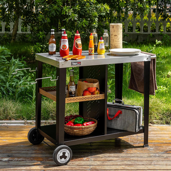 Royal Gourmet Grilltisch mit 85x50 cm Edelstahlplatte 3-Etage Grillwagen für Tischgrill und Pizzaöfe