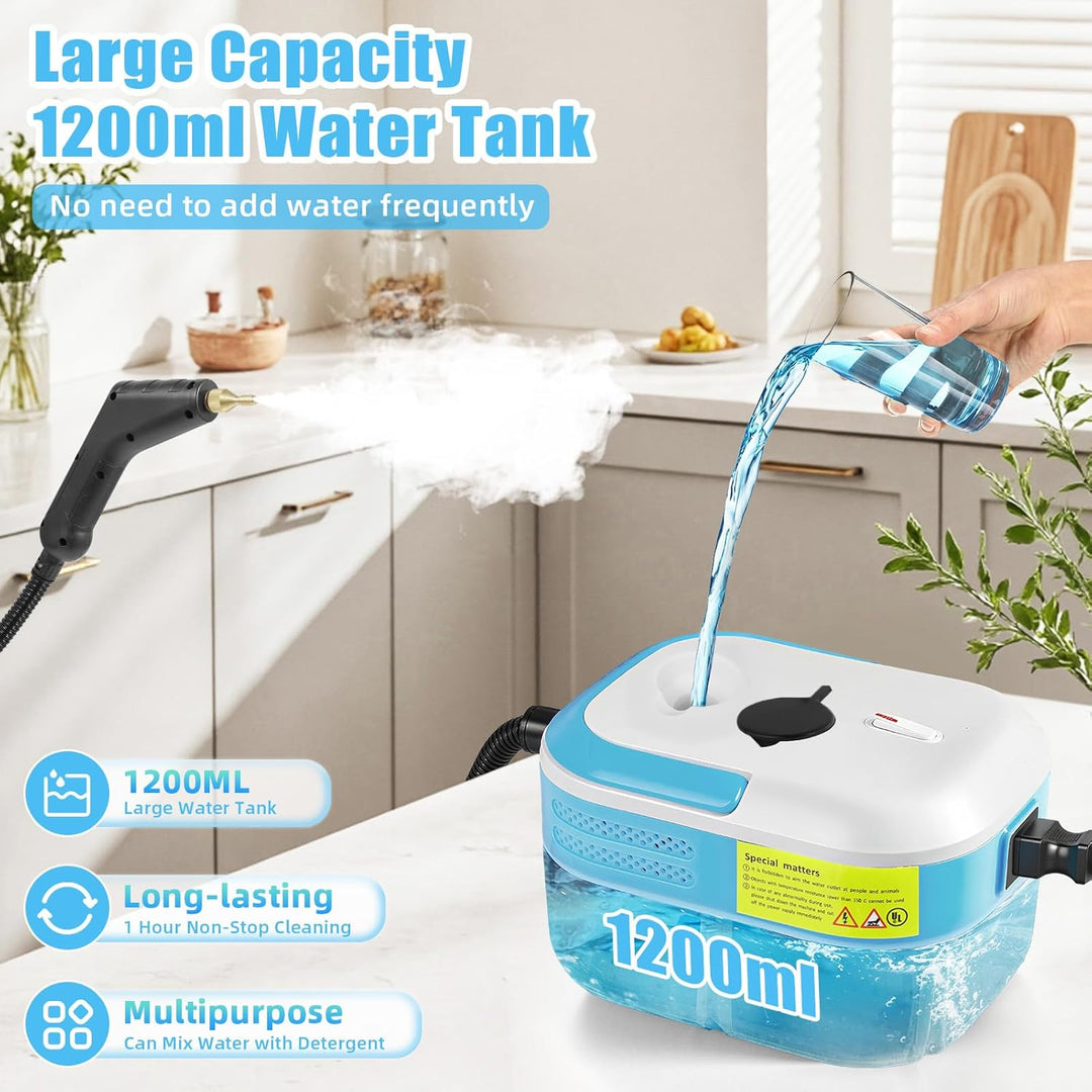 Hochdruck Dampfreiniger Handgerät 2200W, 1,2L Wassertank, 15s Schnellaufheizung, Tragbarer Dampfrein