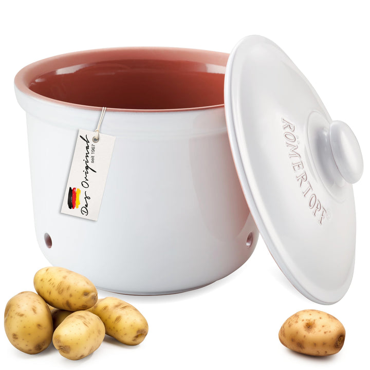 Römertopf Kartoffeltopf Maxi Plus frische Topf aus Naturton Keramik Vorratstopf Ø 26,0cm weiss ø26cm