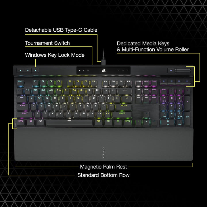 Corsair K70 RGB PRO Mechanical Gaming Keyboard, Backlit RGB LED, Cherry MX Red Keyswitches, Schwarz
