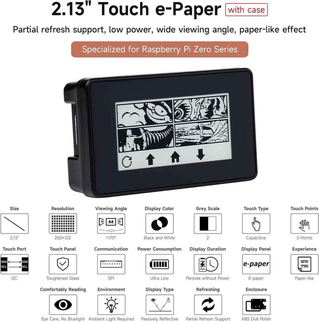 Waveshare 2.13inch Touch E-Paper E-Ink Display for Raspberry Pi Zero 250×122 Pixels Supports Partial
