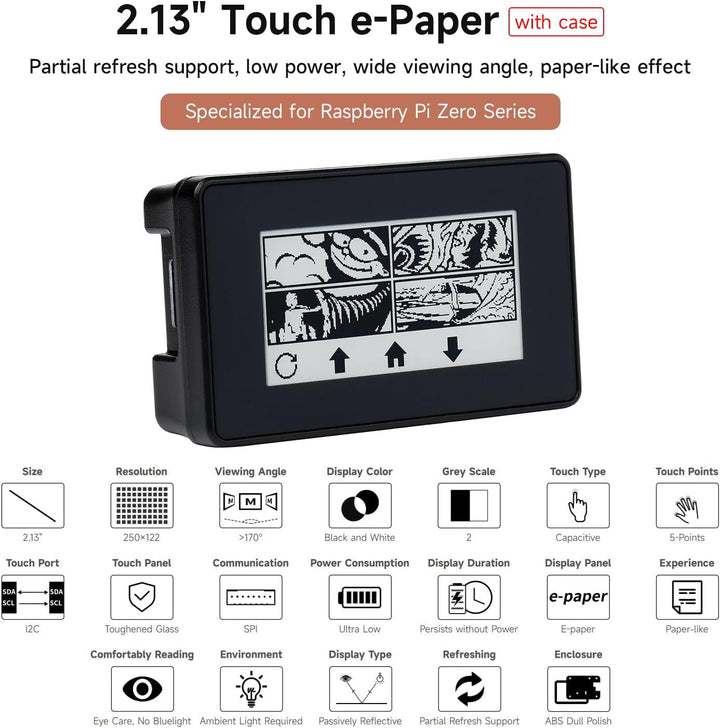 Waveshare 2.13inch Touch E-Paper E-Ink Display for Raspberry Pi Zero 250×122 Pixels Supports Partial