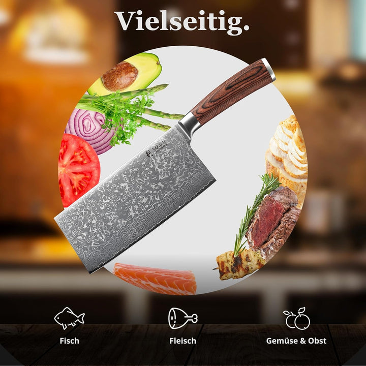 Wakoli EDIB Sakura Hackmesser 19 cm | Damast Hackbeil & Kochmesser aus 67 Lagen mit VG10 Kern, robus